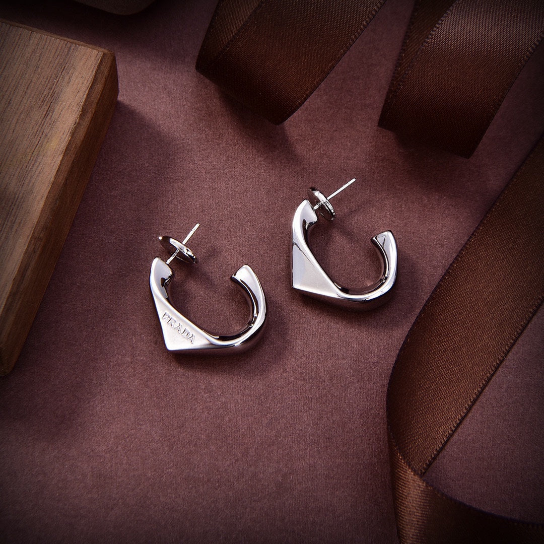 18K Prada Triangle Open Earrings