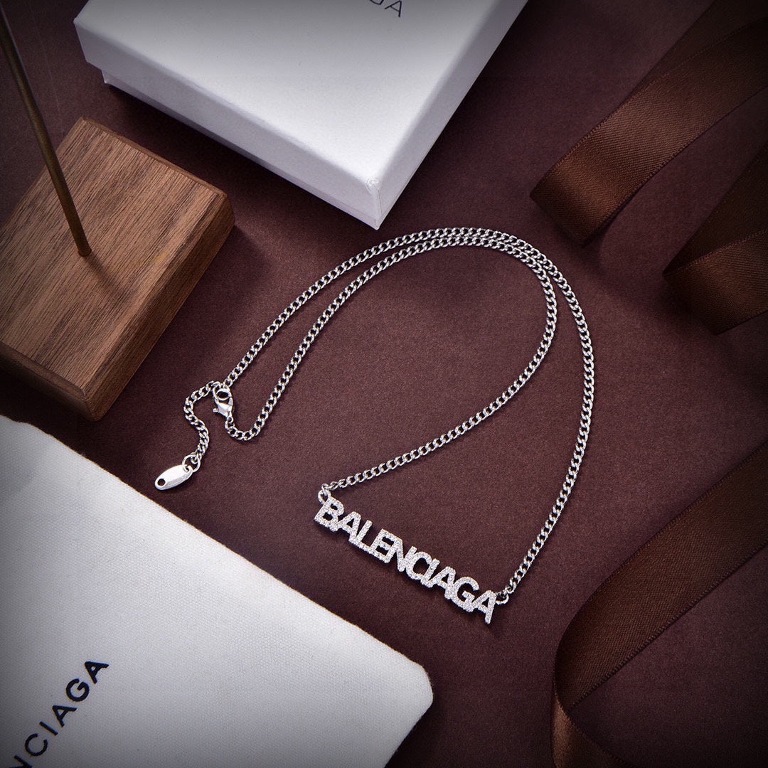 18K Balenciaga Typo Crystals Necklace