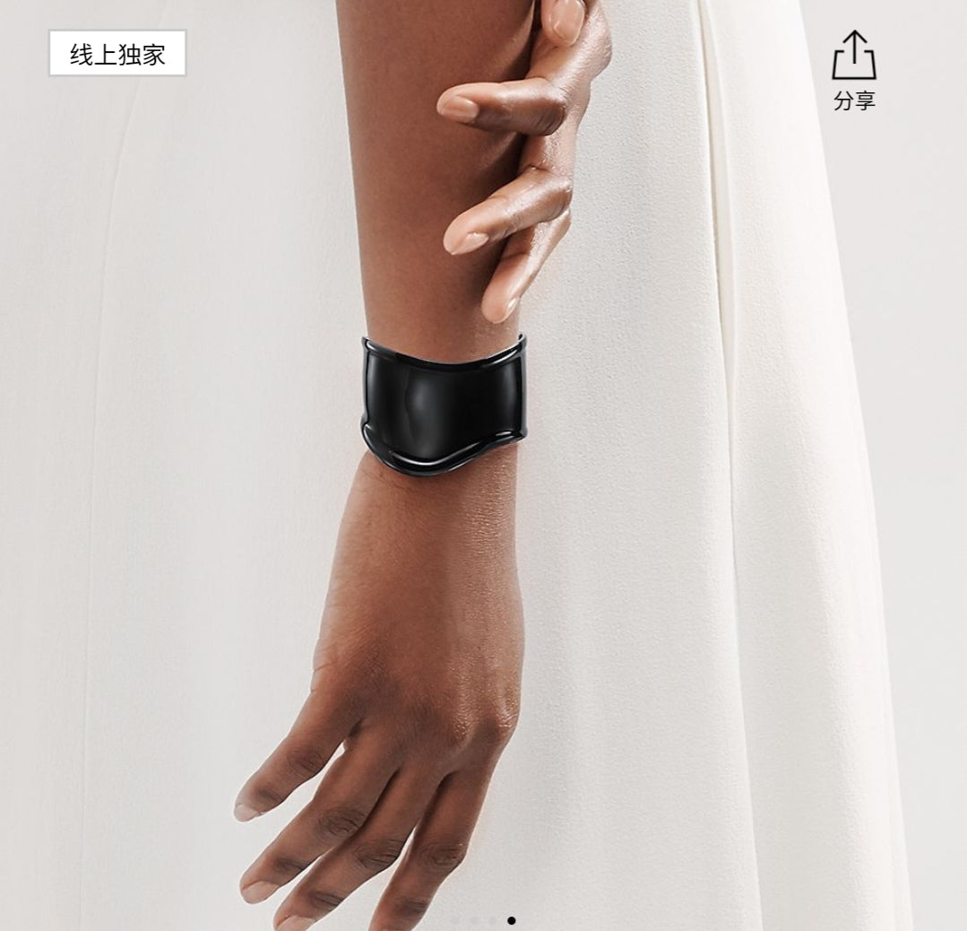 18K Tiffany Elsa Peretti Small Bone Cuff Black Bracelet