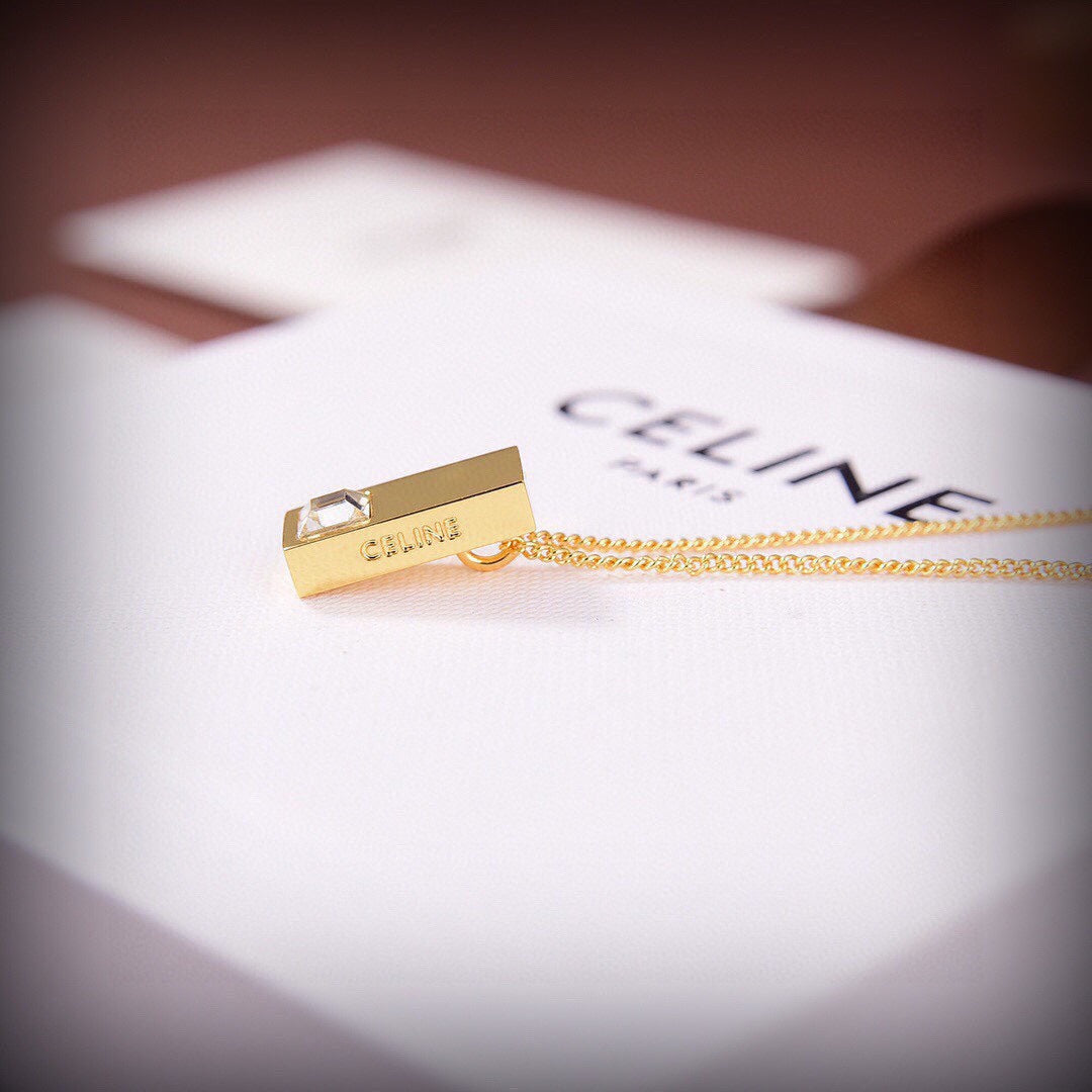 18K Celine Sentimental Double Square Diamond Necklace