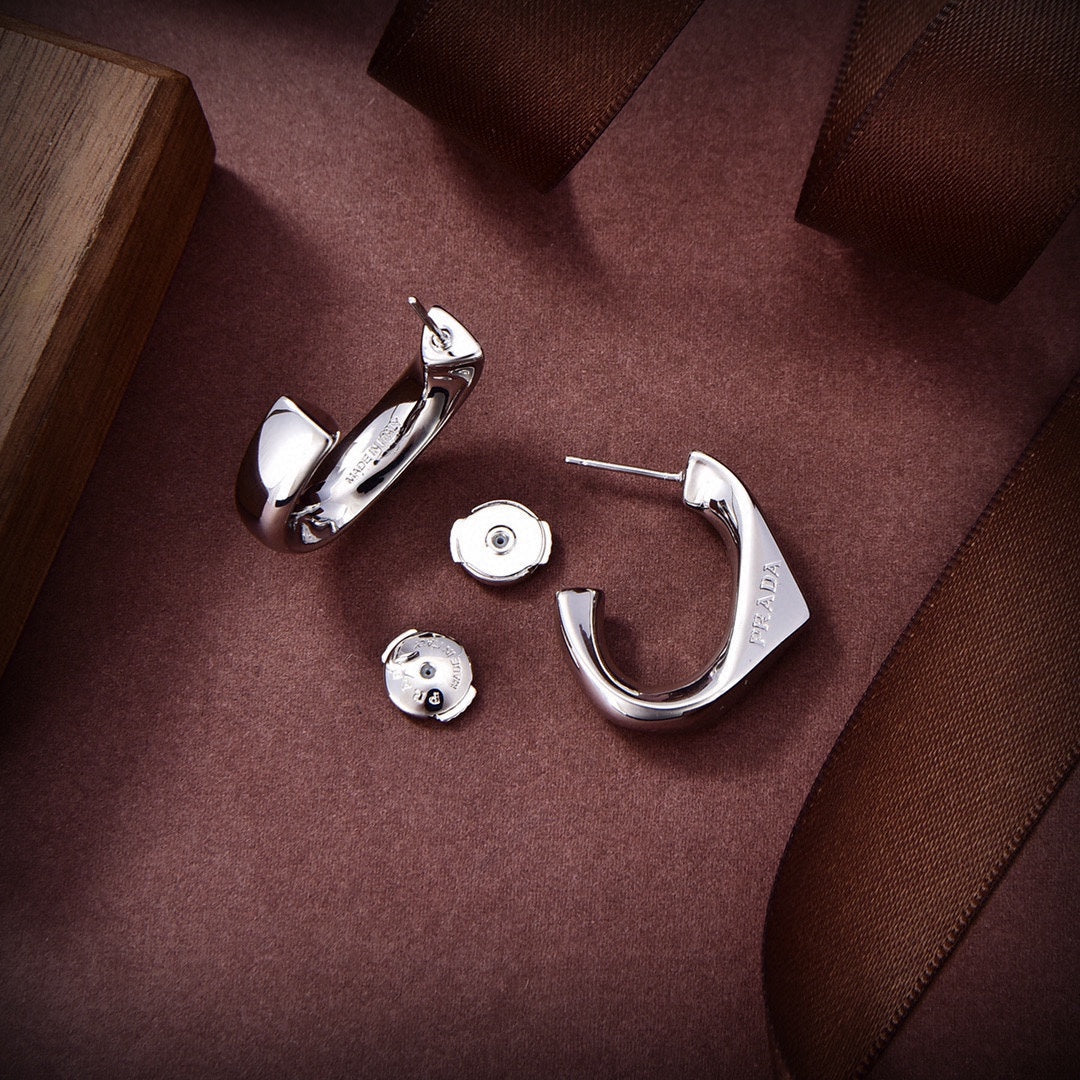 18K Prada Triangle Open Earrings